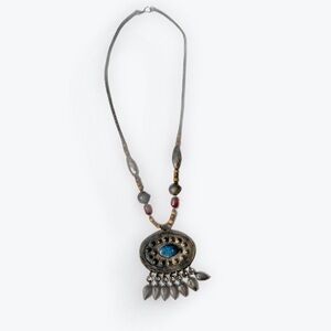 Vintage Artisan Bohemian Silver and Blue Pendant Necklace